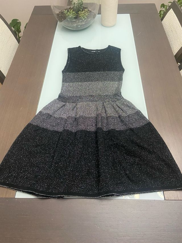 Vestido fiesta negro y plateado