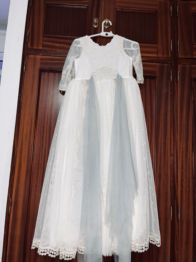 Vestido de Comunión Blanco y Azul