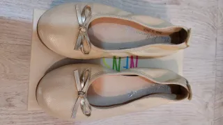Bailarinas Nens Piel Beige/Oro