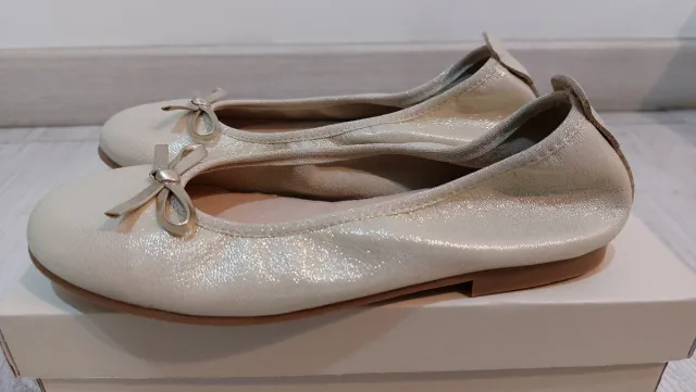 Bailarinas Nens Piel Beige/Oro