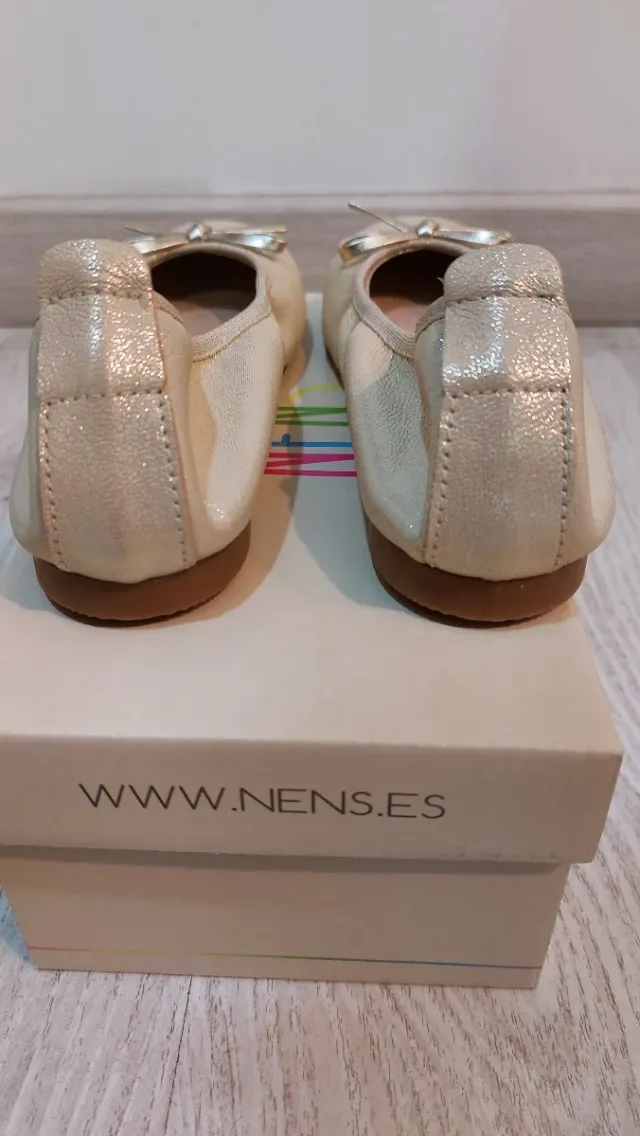 Bailarinas Nens Piel Beige/Oro