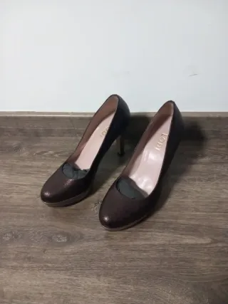 Zapatos LODI Piel Talla 37 Marrón, tacón de 10cm.