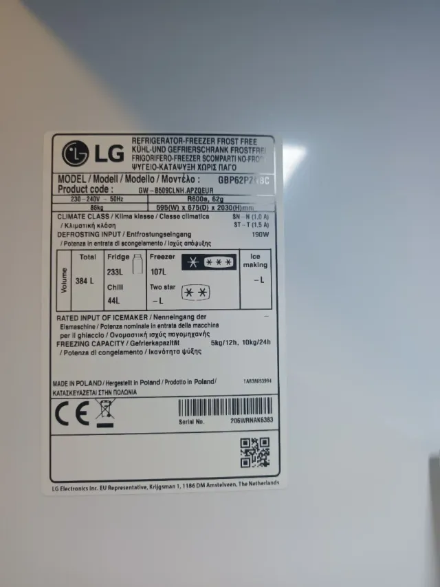 Frigorífico Combi 2m. Energía Clas B. 419L