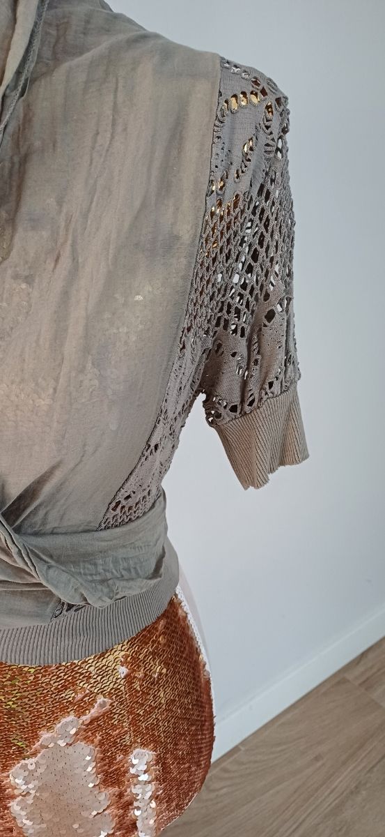 Chaqueta calada beige dorada talla única