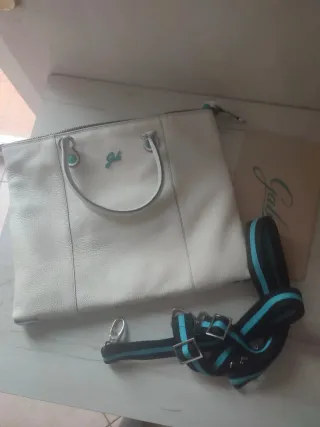 Borsa Gabs bianca con tracolla blu e nera