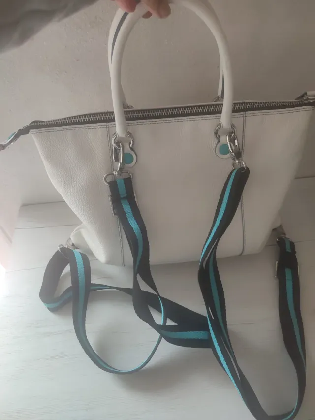 Borsa Gabs bianca con tracolla blu e nera