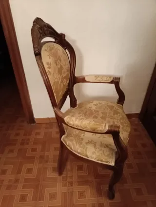 Conjunto mesa extensible madera nogal y sillas