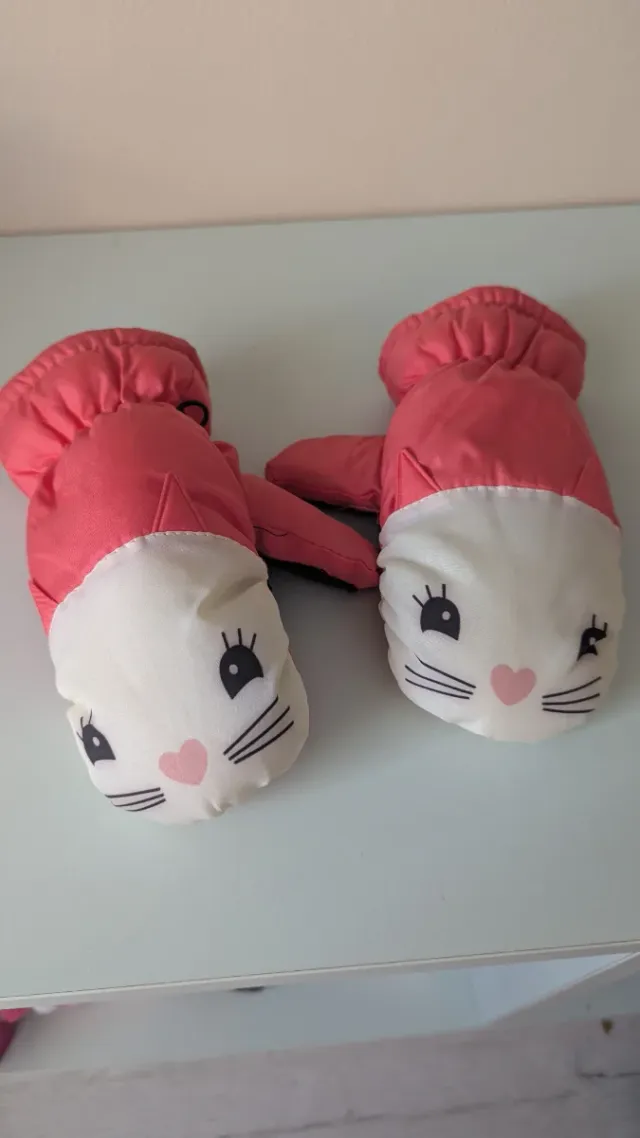 Manoplas niña nieve rosa y blanco