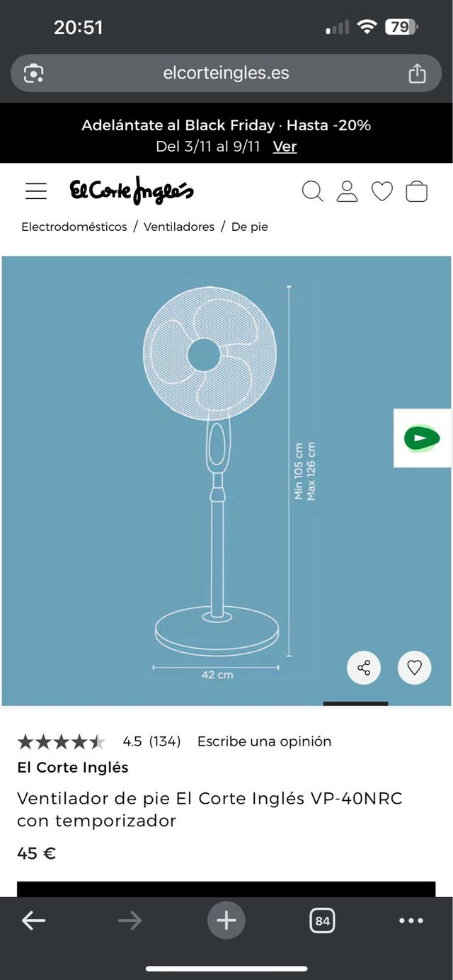 Ventilador de pie El Corte Inglés