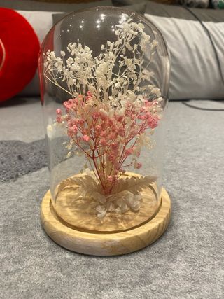 Souvenir fiori finti sotto vetro base legno