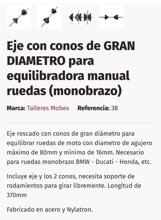 Eje conos para equilibrar ruedas monobrazo