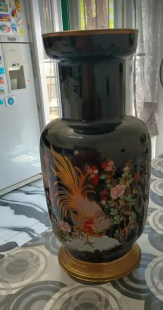 Vaso Porcellana Decorato C/ Pavone Oro