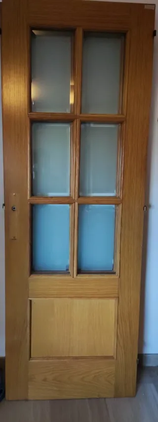 Puerta interior madera con cristales traslúcidos
