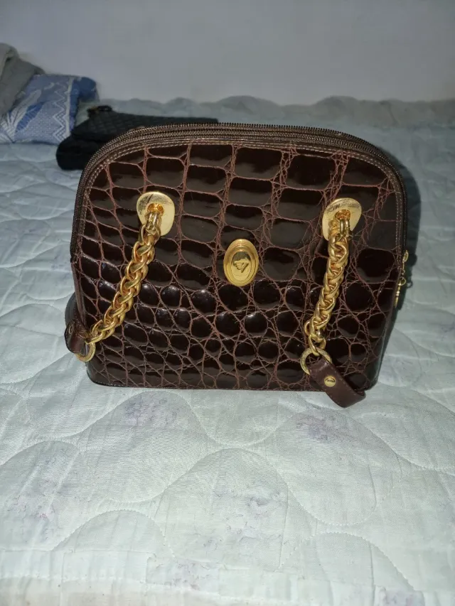 Bolso Vicosta Cocodrilo Marrón Dorado