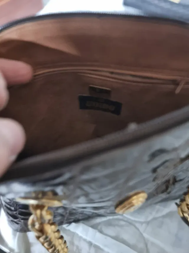 Bolso Vicosta Cocodrilo Marrón Dorado