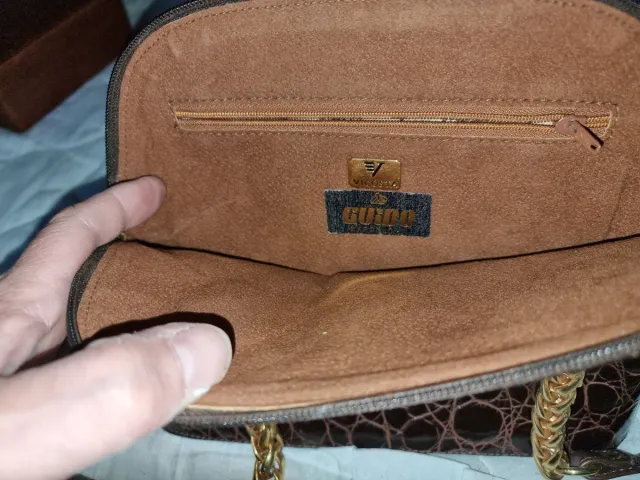 Bolso Vicosta Cocodrilo Marrón Dorado