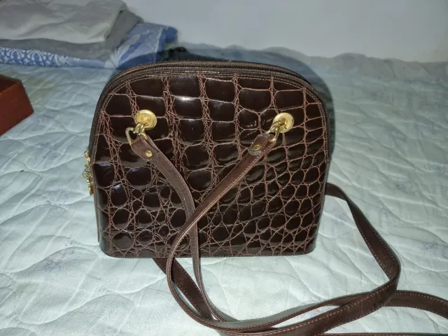 Bolso Vicosta Cocodrilo Marrón Dorado