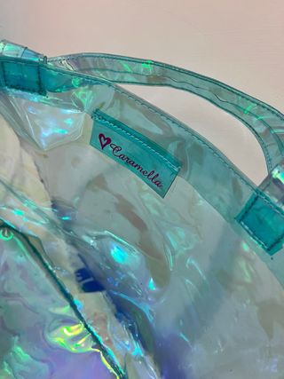 Borsa trasparente azzurra con fiori