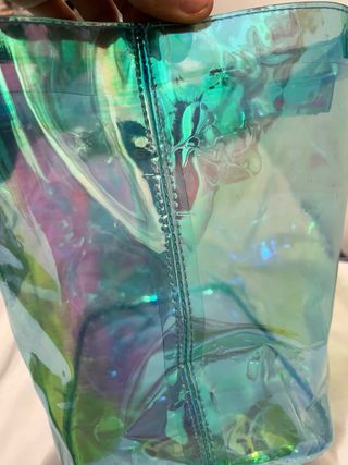 Borsa trasparente azzurra con fiori