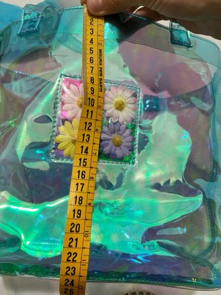 Borsa trasparente azzurra con fiori