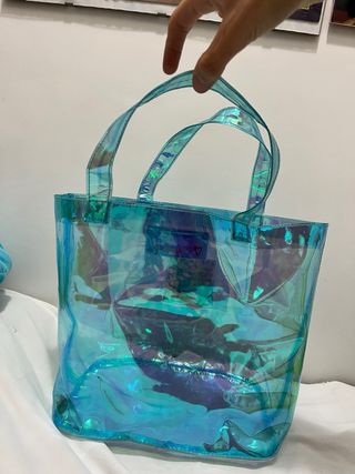 Borsa trasparente azzurra con fiori