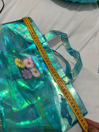 Borsa trasparente azzurra con fiori