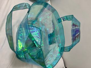 Borsa trasparente azzurra con fiori