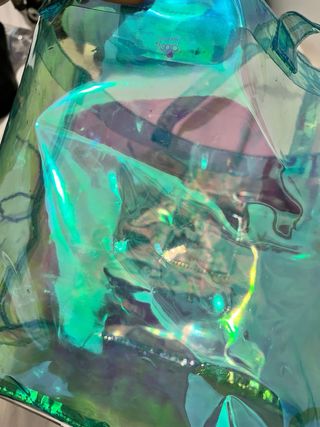 Borsa trasparente azzurra con fiori