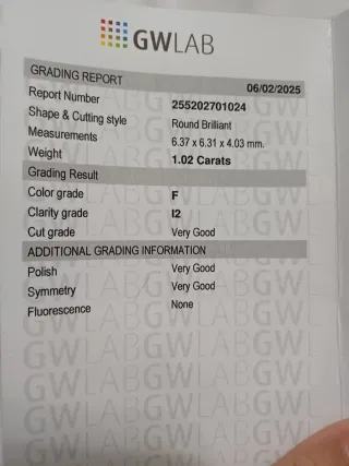 Diamante Certificato GWLAB 1.02 Carati