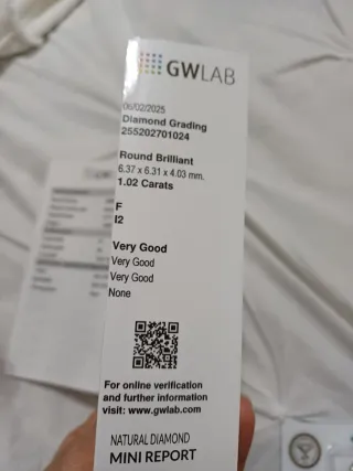 Diamante Certificato GWLAB 1.02 Carati