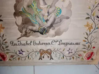 Cuadro bordado en seda San Miguel Arcángel. 73x82