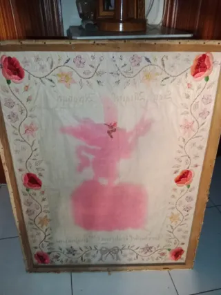 Cuadro bordado en seda San Miguel Arcángel. 73x82