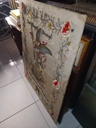 Cuadro bordado en seda San Miguel Arcángel. 73x82