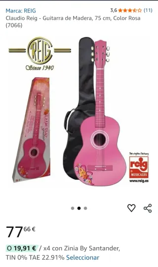 Guitarra infantil rosa con estrellas Púas Funda