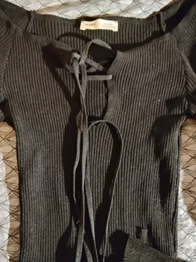 Vestido canalé negro Pull&Bear talla S