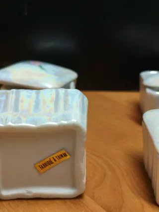 Juego 4 cajitas joyero porcelana iridiscentes