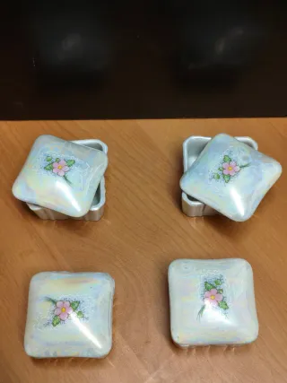 Juego 4 cajitas joyero porcelana iridiscentes