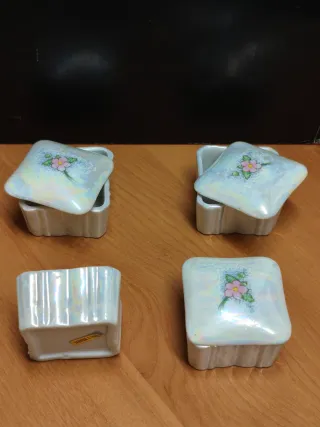 Juego 4 cajitas joyero porcelana iridiscentes