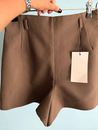 Shorts Zara Marrón a Cuadros Nuevo con Etiqueta