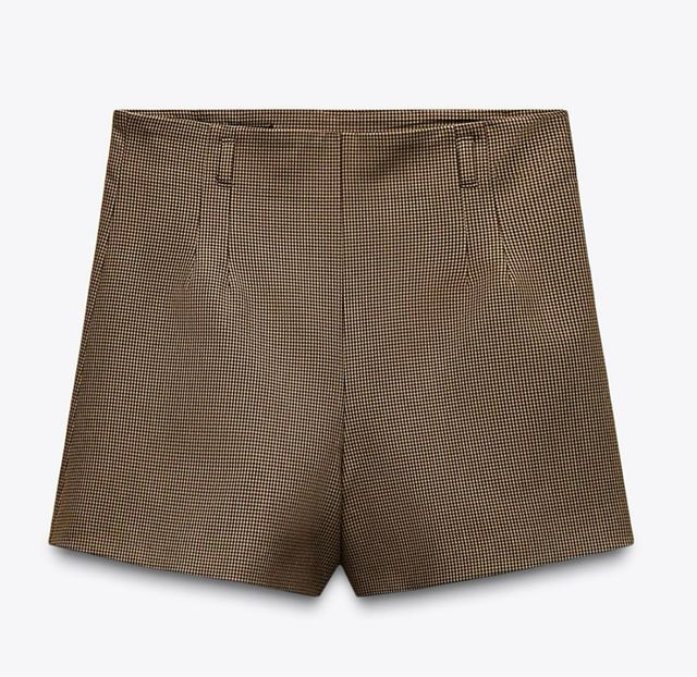Shorts Zara Marrón a Cuadros Nuevo con Etiqueta