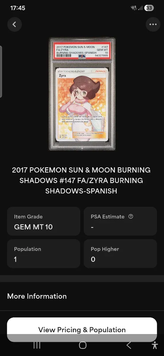 Carta Pokémon Zyra PSA 10