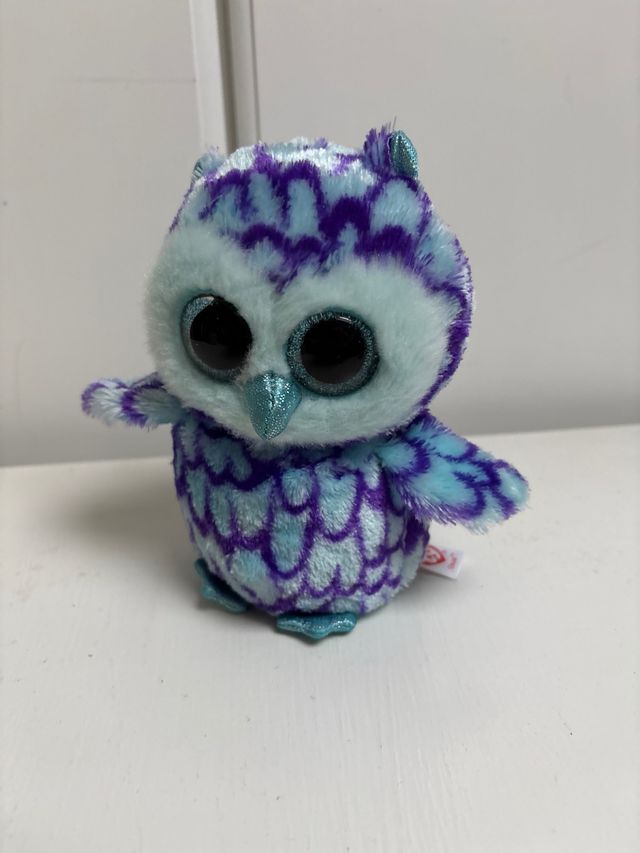 Peluche búho ojos grandes azul y morado