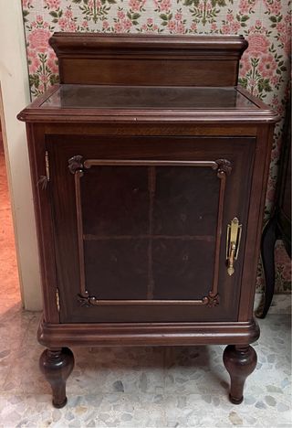 2 Mesita auxiliar madera maciza y cristal