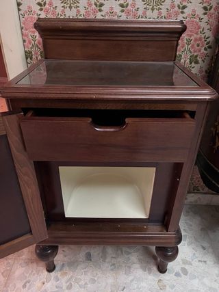 2 Mesita auxiliar madera maciza y cristal