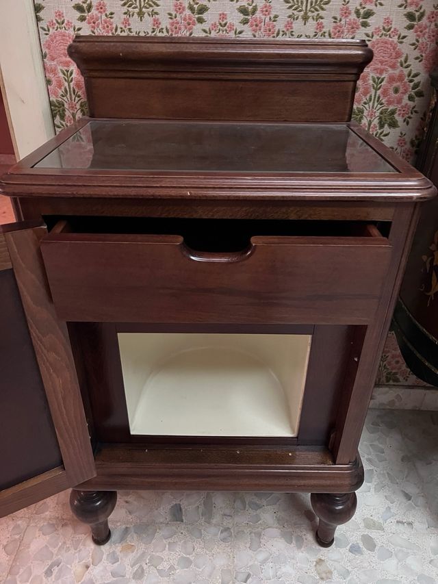 2 Mesita auxiliar madera maciza y cristal