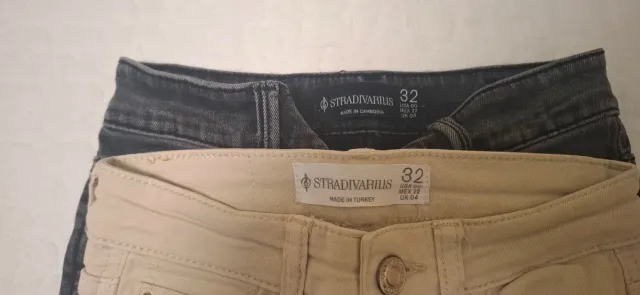 2 Pantalones Stradivarius Talla 32 Beige y Gris