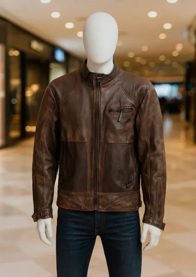 Chaqueta de piel marrón