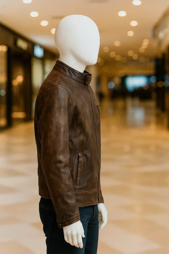 Chaqueta de piel marrón