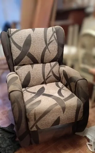 Sillón relax reclinable tela beige y marrón