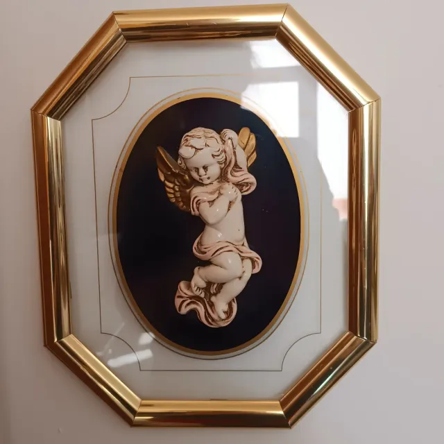 Cuadro Ángel Cerámica y Cristal Dorado